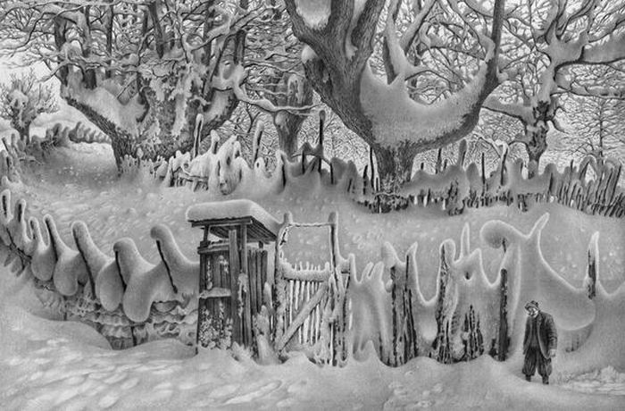 Зимние пейзажи, нарисованные ручкой (22 фото)
