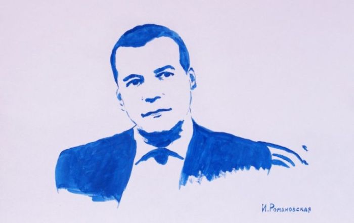 Питерская художница Ирина Романовская нарисовала грудью портреты Путина и Медведева (6 фото)