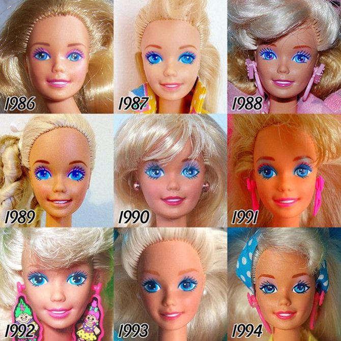 Как с годами менялось лицо куклы Барби (6 фото)