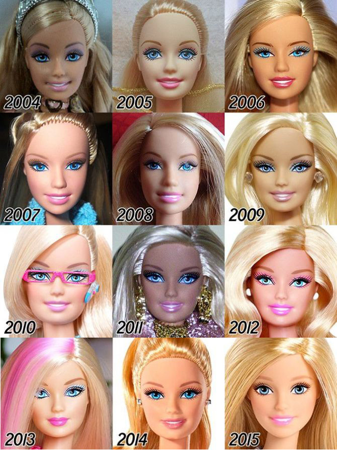 Как с годами менялось лицо куклы Барби (6 фото)