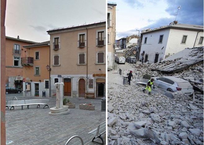 Итальянские города до и после разрешительного землетрясения (16 фото)