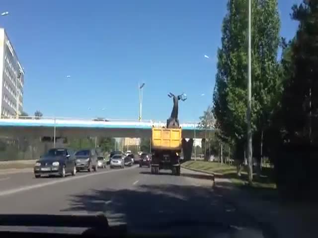 Невнимательный водитель уронил статую