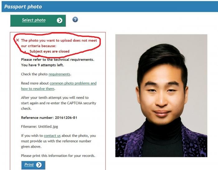 В Новой Зеландии паспортный робот посчитал, что азиата на фото закрыты глаза (2 фото)