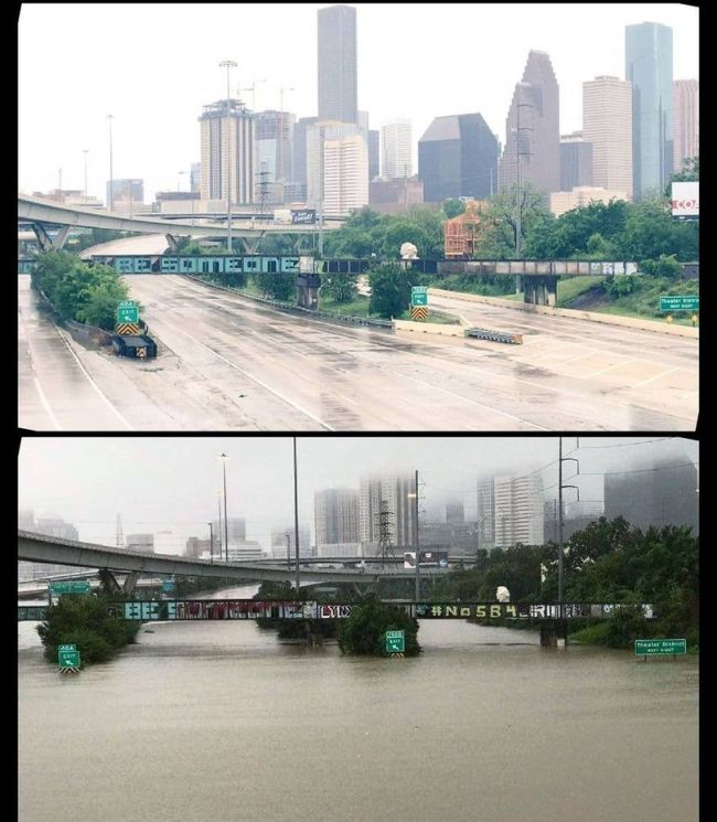 Хьюстон до и после наводнения в стиле "было - стало" (6 фото)