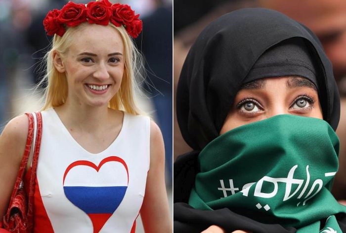 Отличия между российскими и саудовскими болельщицами на матче ЧМ-2018 (18 фото) Отличия между российскими и саудовскими болельщицами на матче ЧМ-2018 (18 фото)